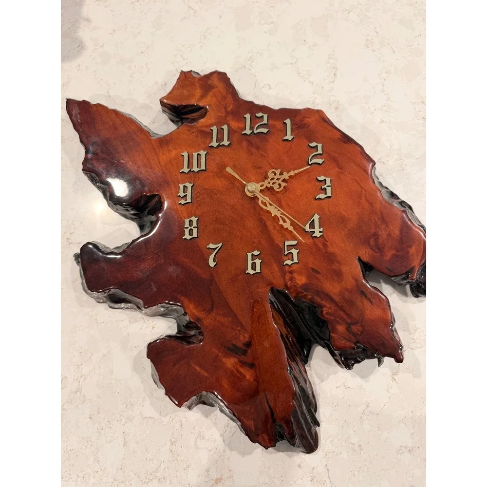 Vintage MCM Retro Style Lacquer Slab Burl Live Edge Wall‎ Clock New Zealand